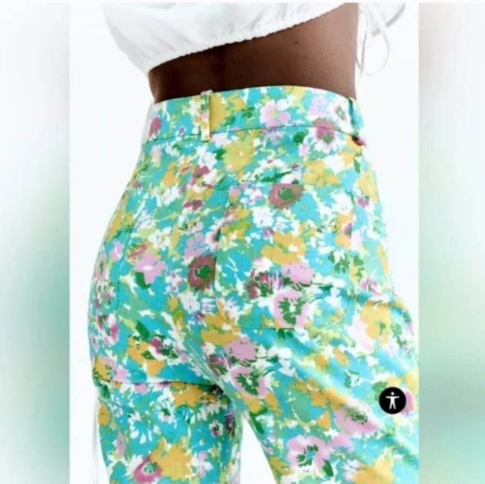 ZARA| Floral Printed Linen Blend| Flare Trousers| Size 4​